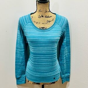 Women Prana Blue Striped Knit Athleisure Lightweight Sweatshirt Size M